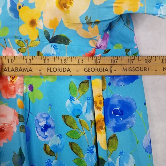 Eshakti Wrap Dress Midi S Dolman Sleeve Blue Floral Print Crepe Lined Tie Waist - Picture 15 of 16